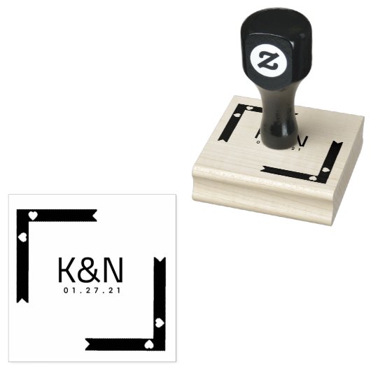 Ribbon Square Heart Initiaal Logo bruiloft Stamp Rubberstempel (Gestempeld)