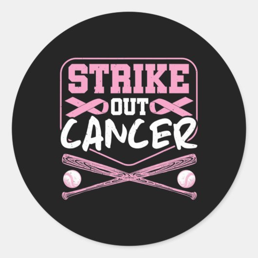 Ribbon strike out kanker honkbal ronde sticker (Voorkant)