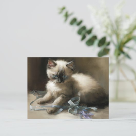 Ribbon Tangle Siamese Kitten Briefkaart (Staand voorkant)