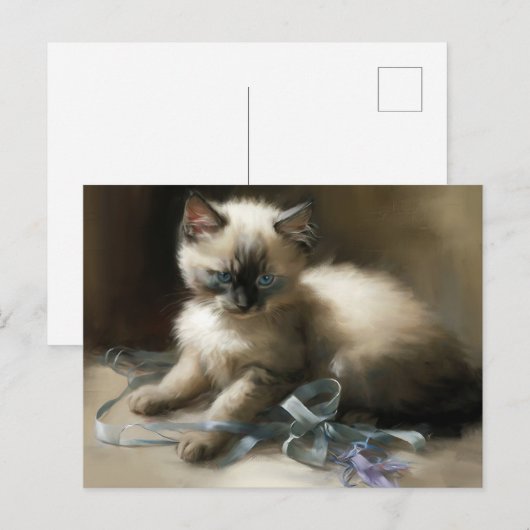 Ribbon Tangle Siamese Kitten Briefkaart (Voorkant / Achterkant)