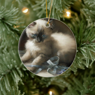 Ribbon Tangle Siamese Kitten Keramisch Ornament