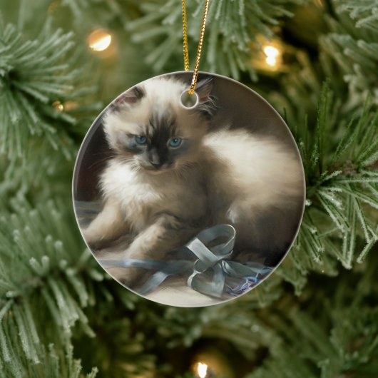 Ribbon Tangle Siamese Kitten Keramisch Ornament (Boom)