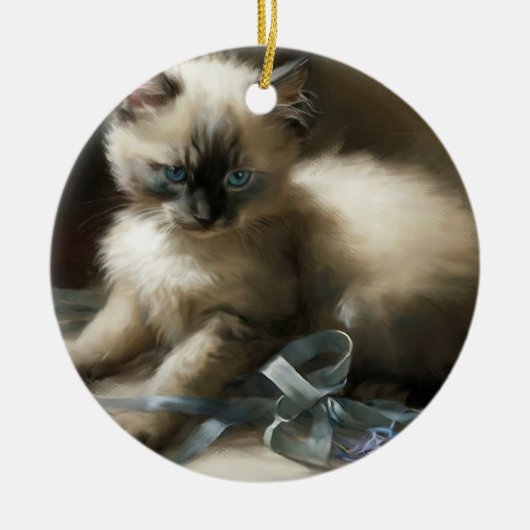 Ribbon Tangle Siamese Kitten Keramisch Ornament (Voorkant)