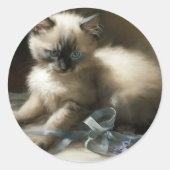 Ribbon Tangle Siamese Kitten Ronde Sticker (Voorkant)
