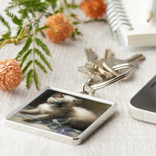 Ribbon Tangle Siamese Kitten Sleutelhanger (Zijkant)