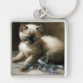 Ribbon Tangle Siamese Kitten Sleutelhanger (Voorkant)