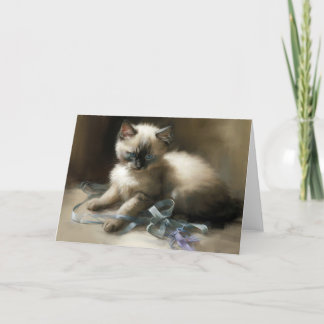Ribbon Tangle Siamese Kitten Wenskaart Bedankkaart
