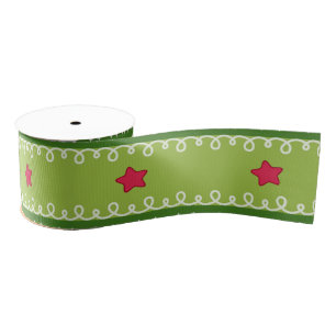 Ribbon van groene en roze banden grosgrain lint