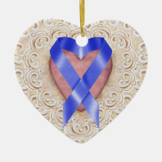Ribbon van Navy Blue Colon Cancer van het hart - S Keramisch Ornament (Voorkant)