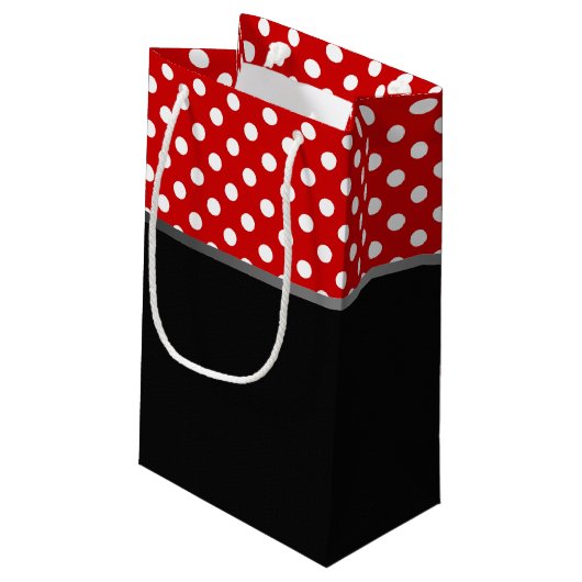 Ribbon van zwarte, rode en witte poka klein cadeauzakje (Achterkant Gekanteld)