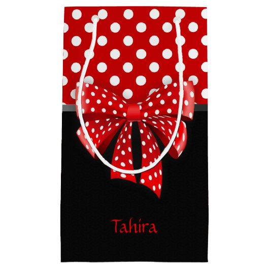 Ribbon van zwarte, rode en witte poka klein cadeauzakje (Voorkant)
