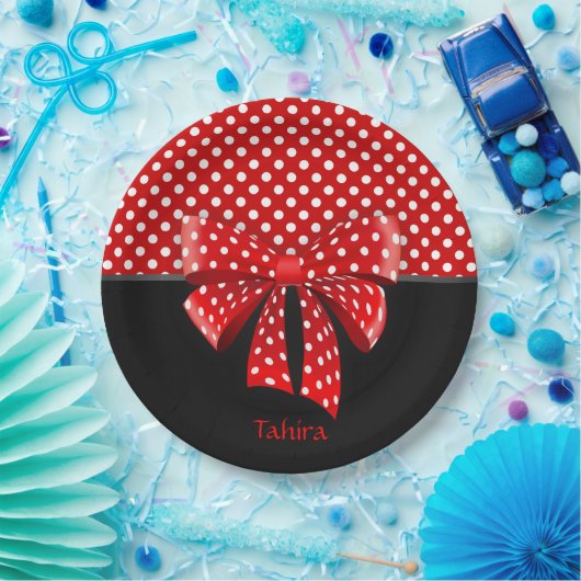 Ribbon van zwarte, rode en witte poka papieren bordje (Feest)