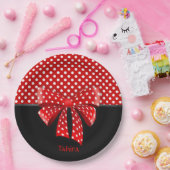 Ribbon van zwarte, rode en witte poka papieren bordje (Feest)