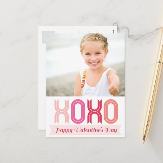 Ribbon XOXO Love and Kisses Valentijnsdag Foto Feestdagenkaart (Voorkant / Achterkant in situ)