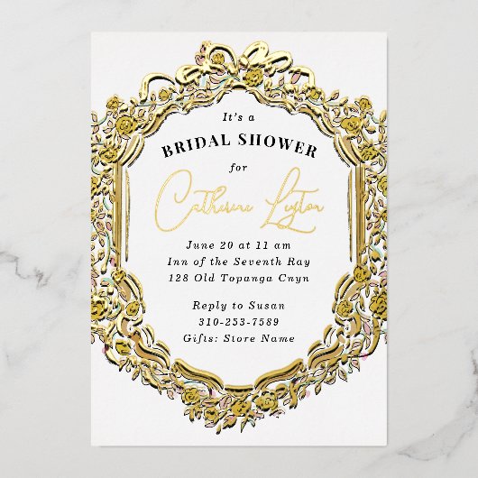  Ribbon Yellow Rose Vrijgezellenfeest Folie Uitnodiging (Voorkant)