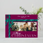 Ribboned Elegant Christmas Silver Folie Feestdagenkaart (Staand Voorkant)