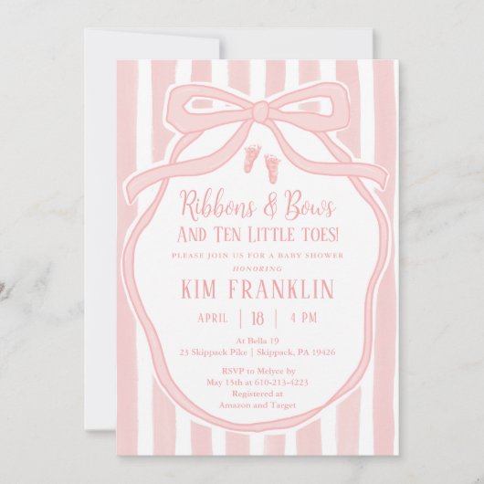 Ribbons and Bows Parisian Pink Girl Baby Shower Kaart (Voorkant)