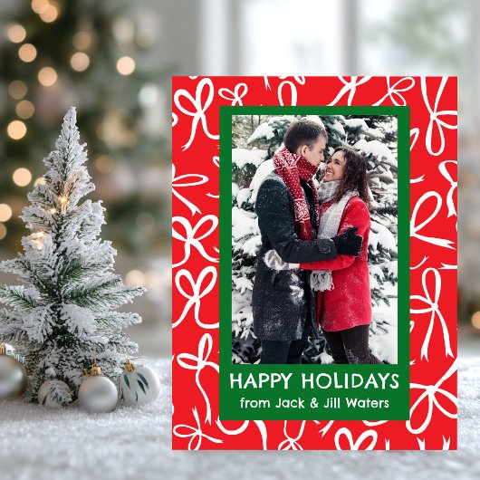 Ribbons Bows Christmas CUSTOM FOTO Feestdagenkaart