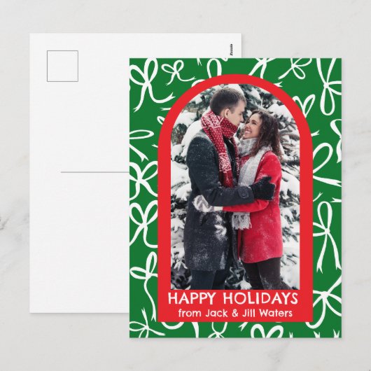 Ribbons Bows Christmas CUSTOM PHOTO Arch Feestdagenkaart (Voorkant / Achterkant)