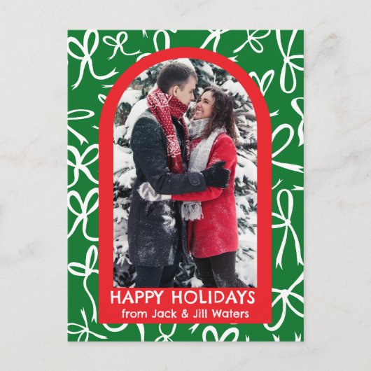 Ribbons Bows Christmas CUSTOM PHOTO Arch Feestdagenkaart (Voorkant)