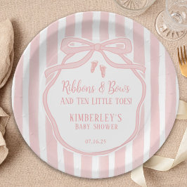 Ribbons Bows Ten Little Toes Bow Girl Baby Shower Papieren Bordje