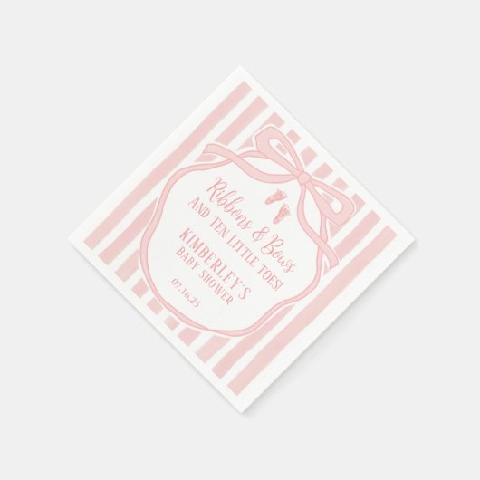 Ribbons Bows Ten Little Toes Bow Girl Baby Shower Servet (Hoek)