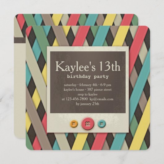 Ribbons en Button Uitnodiging (Voorkant / Achterkant)