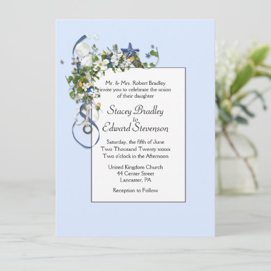 Ribbons en Starfish Bubbles Blue Kaart (Staand voorkant)