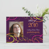 Ribbons/moerassen Afstuderen Uitnodiging Foto/plum (Staand voorkant)