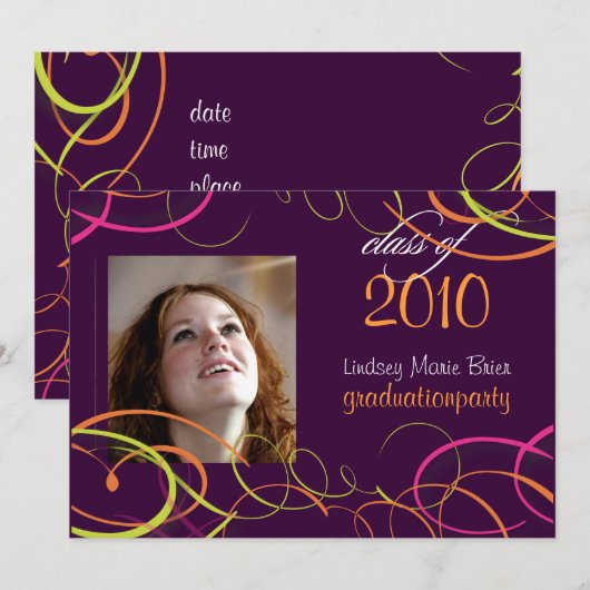 Ribbons/moerassen Afstuderen Uitnodiging Foto/plum (Voorkant / Achterkant)