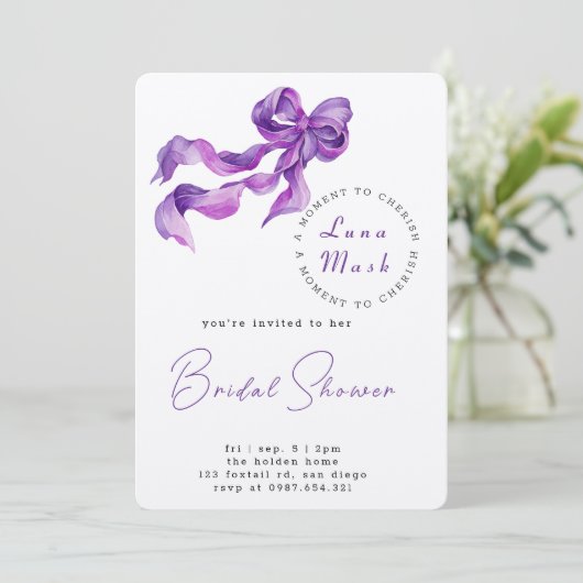 Ribbons & Romance Bruids Douche Uitnodiging (Staand voorkant)