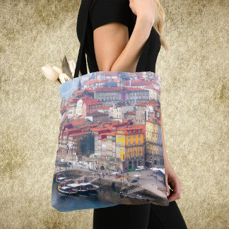 Ribeira en Douro rivier. Porto, Portugal. Tote Bag