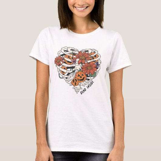 Ribkooi is gedecorreerd met pompoenen en bloemen t-shirt (Voorkant)