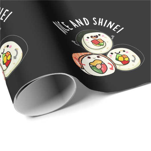 Rice and Shine Grappige Sushi Roll Pun Donker BG Cadeaupapier (Rol Hoek)