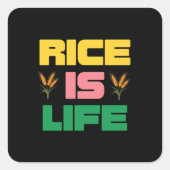 Rice Life is een leuk typografisch ontwerp Vierkante Sticker (Voorkant)