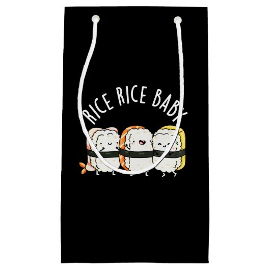 Rice Rice Baby Funny Sushi Food Pun Dark BG Klein Cadeauzakje (Voorkant)