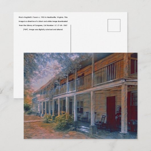 Rice’s-Hughlett’s Tavern c. 1935, Heathsville, VA Briefkaart (Voorkant / Achterkant)