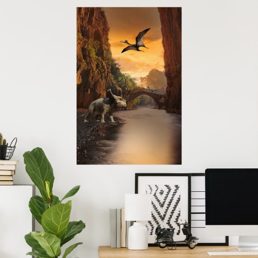 riceratops, velociraptor en pterodactyl poster (Thuiskantoor)
