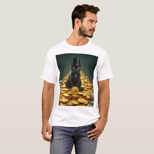 Rich Bitcoin Cat T-shirt (Voorkant volledig)