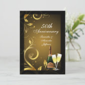 Rich Black and Gold Swirl 50th Jubileum Party Kaart (Staand voorkant)