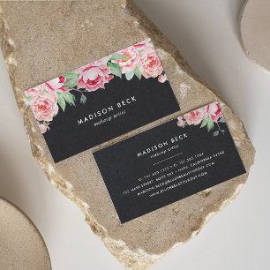 Rich Black & Blush Pink Peony Visitekaartje