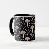 Rich Black Dark Academia Fungi Seamless Pattern Mok (Voorkant links)