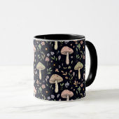 Rich Black Dark Academia Fungi Seamless Pattern Mok (Voorkant rechts)