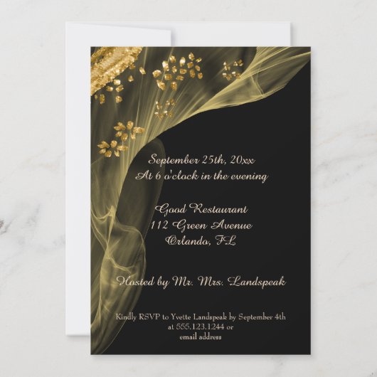 Rich Black & Gold Dinner Rehearings Uitnodiging (Achterkant)