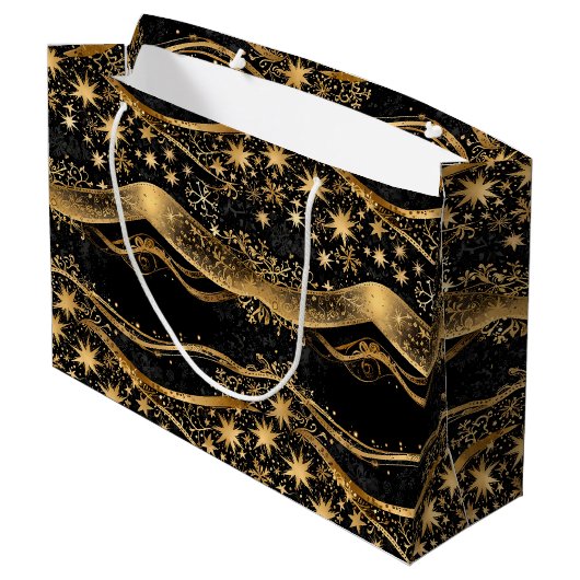 Rich Black & Gold Holiday Groot Cadeauzakje (Achterkant Gekanteld)