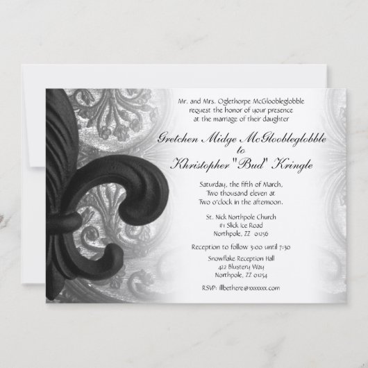 RICH BLACK "iron fleur de lis" Wedding Invitation Kaart (Voorkant)