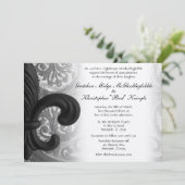 RICH BLACK "iron fleur de lis" Wedding Invitation Kaart (Staand voorkant)