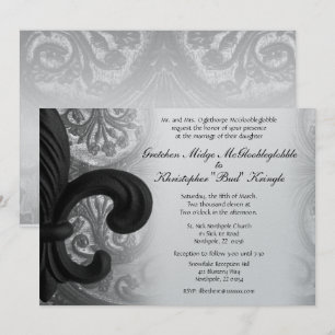 RICH BLACK "iron fleur de lis" Wedding Invitation Kaart