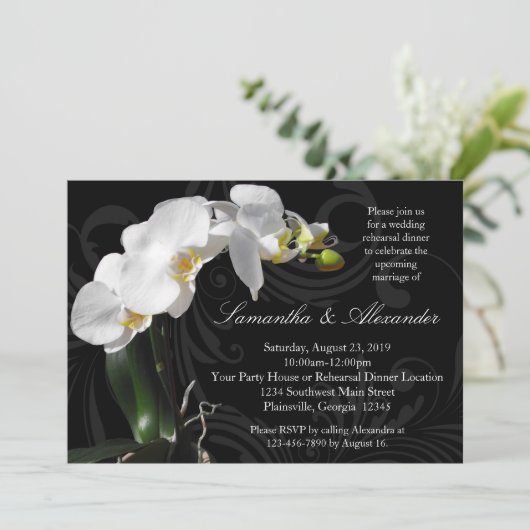 Rich Black w / Orchid repetitie diner uitnodiginge Kaart (Staand voorkant)