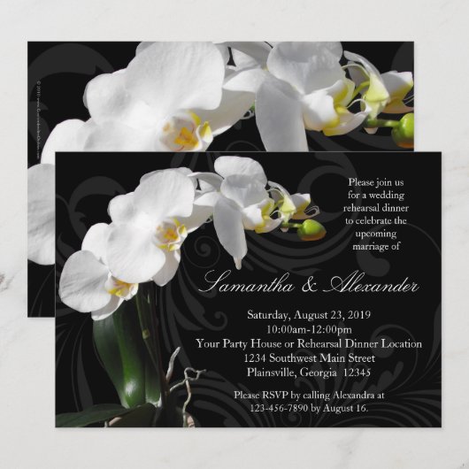 Rich Black w / Orchid repetitie diner uitnodiginge Kaart (Voorkant / Achterkant)